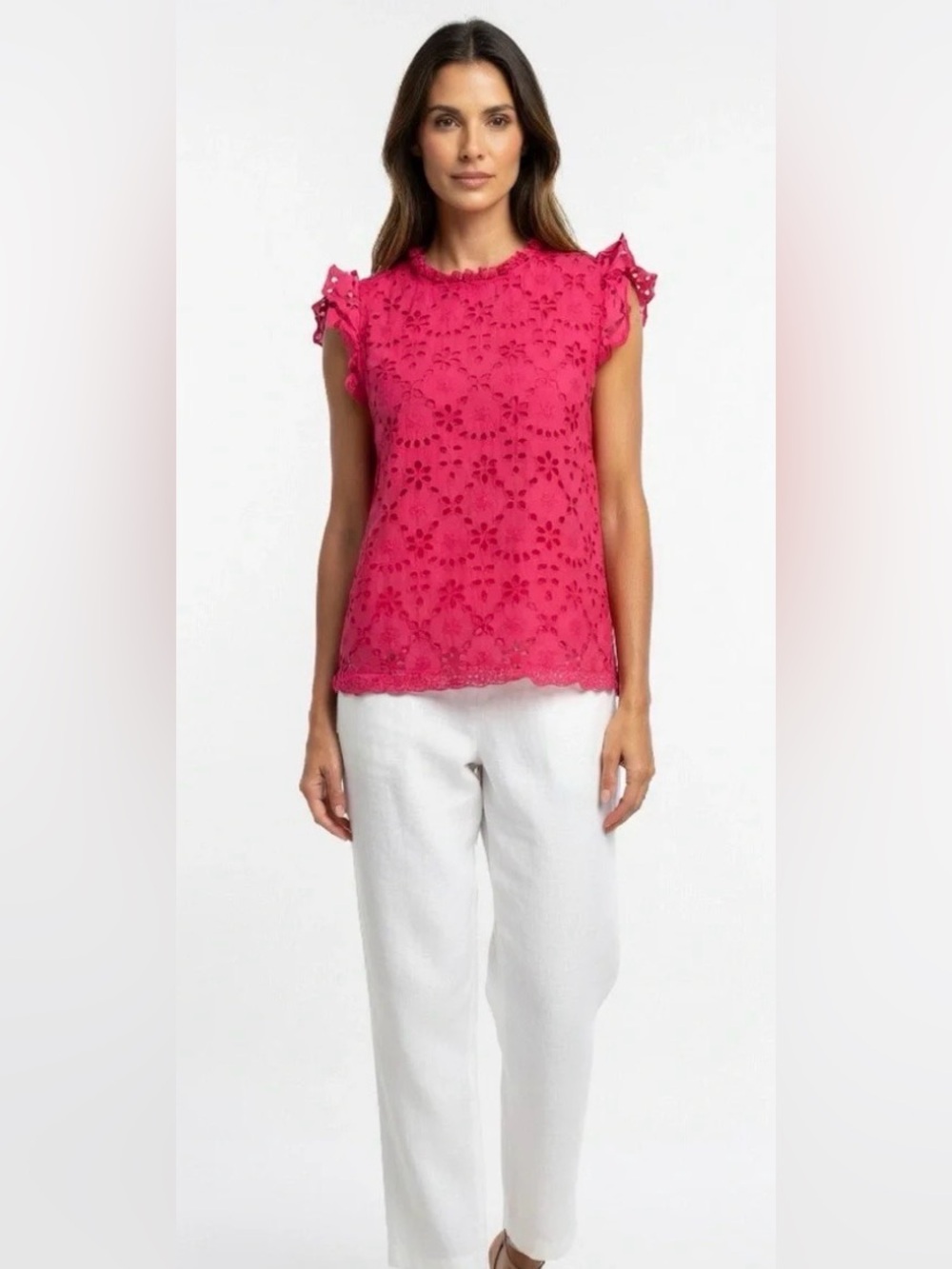 House of Harlow 1960 Hot Pink Eyelet Flutter Sleeve Top Size XL